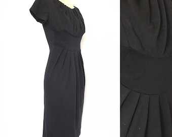 Vintage 1950s Dress Black Jersey / 50s Wiggle Dress LBD Hourglass Bombshell As Is
