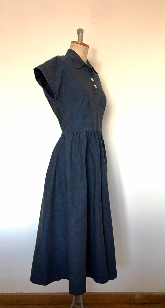 Vintage 1940s Blue Day Dress Cap Sleeves - image 3