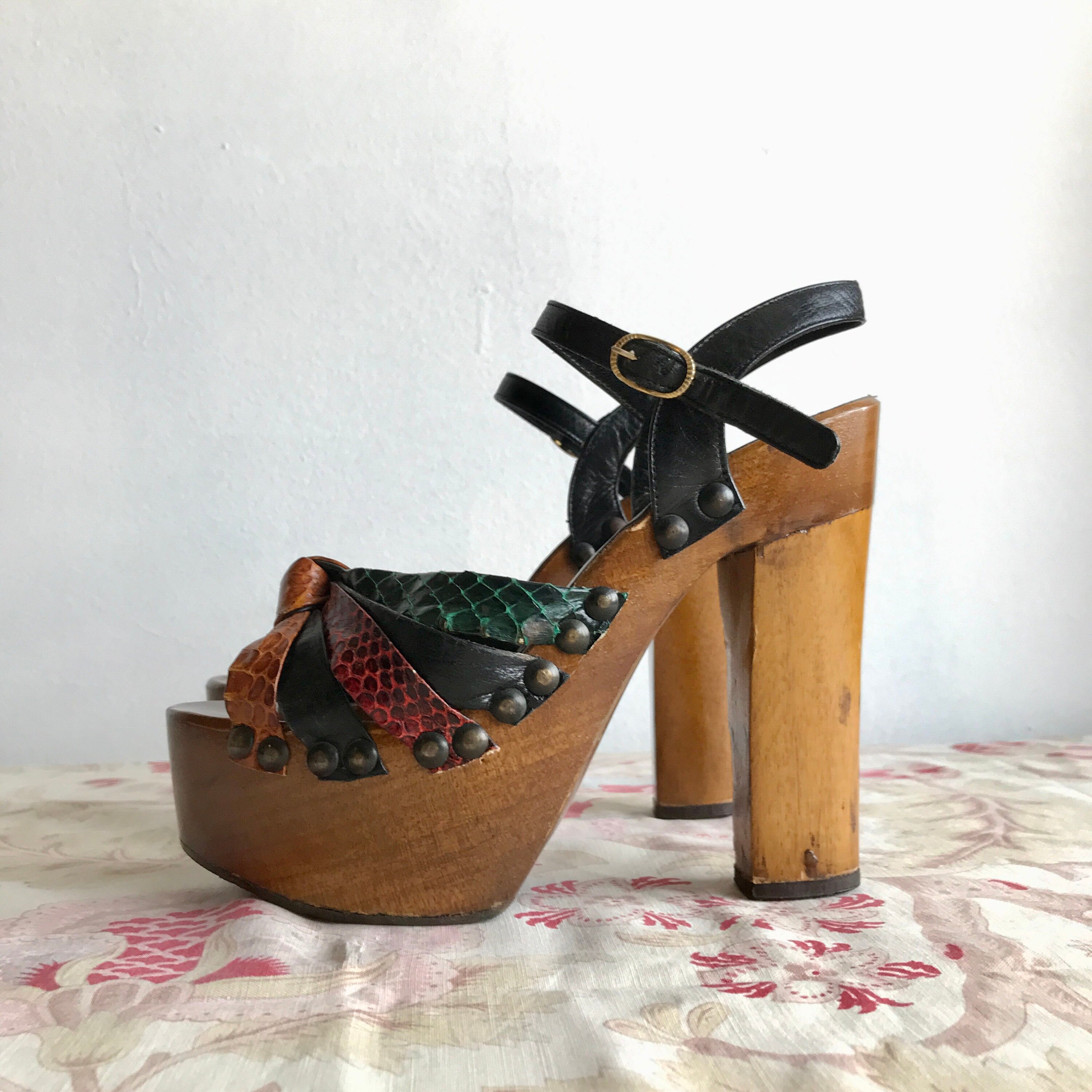 Vintage 1970s Platform Sandals / 70s Studded Wooden Shoes - Etsy