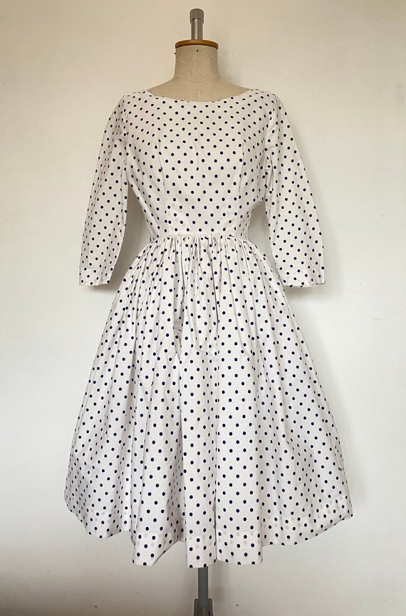 Vintage 1950s Horrockses Dress Polka Dot Print Cot