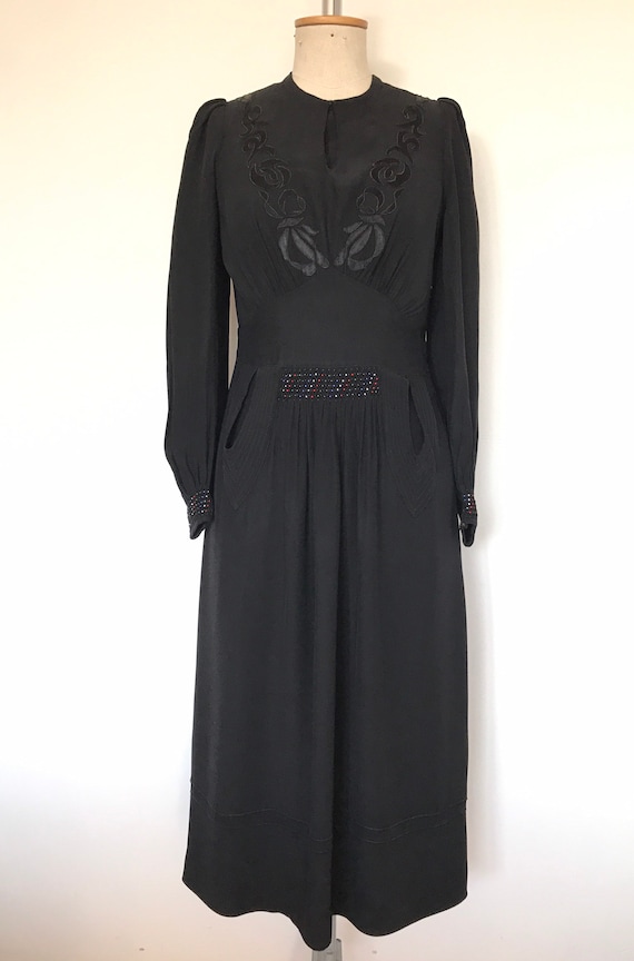 Vintage 1930s / 1940s Dress / Satin Crepe Dress E… - image 3