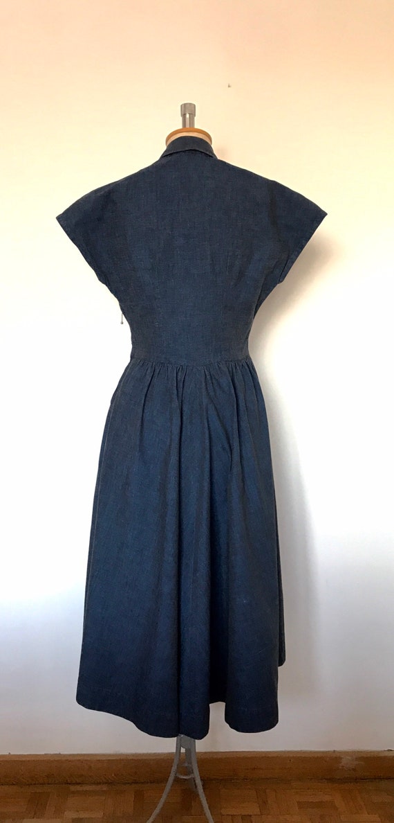 Vintage 1940s Blue Day Dress Cap Sleeves - image 6