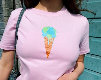 100% Organic ‘Melting World’ | Ice Cream Earth Planet Climate | Vegan Fair Wear | Sustainable Eco T-shirt