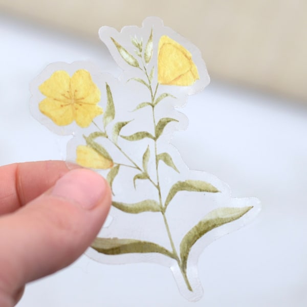 Translucent Yellow Flower Sticker | 3" Clear Waterproof Floral Sticker