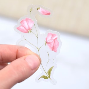 Translucent Pink Flower Sticker | 3&quot; Clear Waterproof Floral Sticker