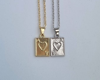 Collar de As de Corazones / Anime / Collar para pareja o amigo / Collar de póker / Joyería minimalista y delicada / Collar ACE Kawaii