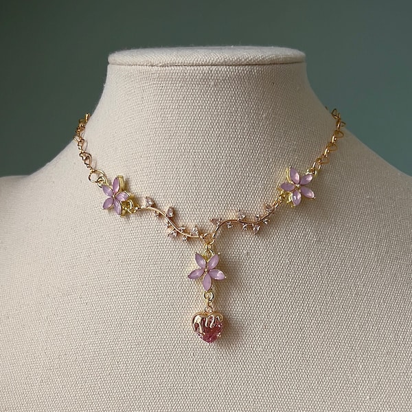 Collier ras de cou princesse château rose, tour de cou floral délicat Kawaii, tour de cou coeur délicat, bijoux cosplay mignons, cadeaux pour fille