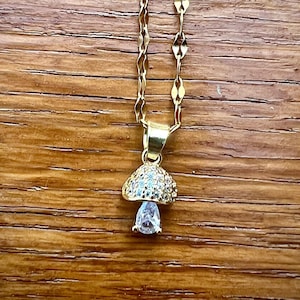 Sparkly mushroom necklace, Mushroomcore, Goblincore, Cute dainty gold mushroom pendant, Y2k aesthetic, Gold mushroom hoop earrings