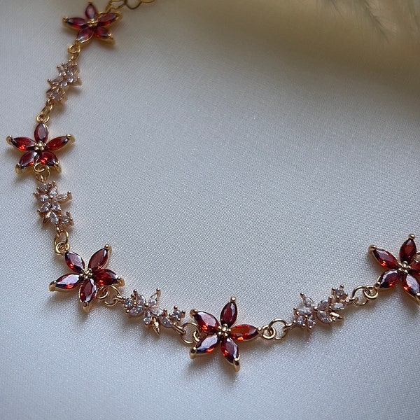 Beautiful red flower choker necklace, Elegant regency bride choker, Kawaii delicate coquette choker, Ruby red dreamy fairycore rose necklace