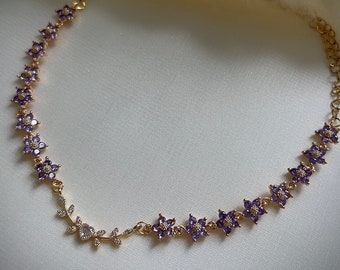 Wunderschönes lila Blumen Halsband, Lavendel Blumen Halskette, Lilac Halsketten, Y2k violet Feenschmuck, Kawaii Liebe Herz Anhänger