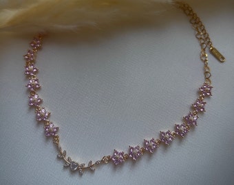 Beautiful pink flower choker, Angelic white heart necklace, Gold fairycore choker, Dusty pink Princess jewellery, Kawaii coquette necklace