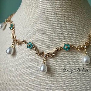 Purple flower and pearl choker necklace, Elegant regal wedding gold bridal jewelry set, Renaissance regency fantasy fairycore princess gifts image 11