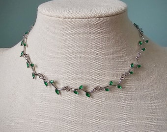 Delicate Silver Green Leafy Vine Choker Necklace, Simple  display picture 3