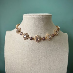 Regal regencycore purple floral gold choker necklace, Fairycore royalcore ethereal wedding necklace, Majestic angelic fairy coquette jewelry