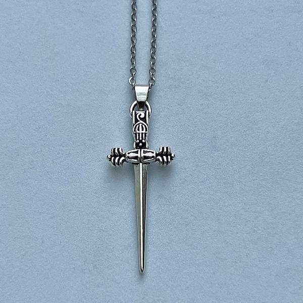 Sword necklace, Silver dagger necklace, Black kunai cross anime necklace, Matching necklaces, Emo grunge goth charms, Gothic mens necklace