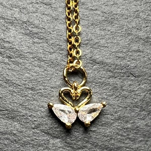 Mini swan necklace, Double swan gold necklace, Minimal swan charm, Dainty sparkly pendant, Elegant bridesmaid necklace, Mothers Day Gift