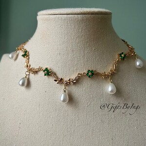Purple flower and pearl choker necklace, Elegant regal wedding gold bridal jewelry set, Renaissance regency fantasy fairycore princess gifts image 13
