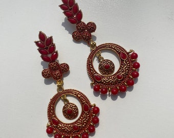 dangling red marron jhumka / Indian jhumka / earring fashion