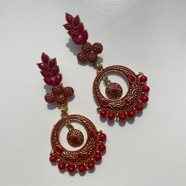 dangling red marron jhumka / Indian jhumka / earring fashion