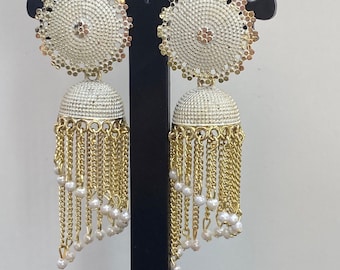 beautiful white & silver jhumka earrings / party wear / earring fashion / gift for her