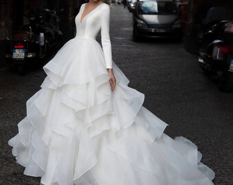 layered ruffle wedding dress