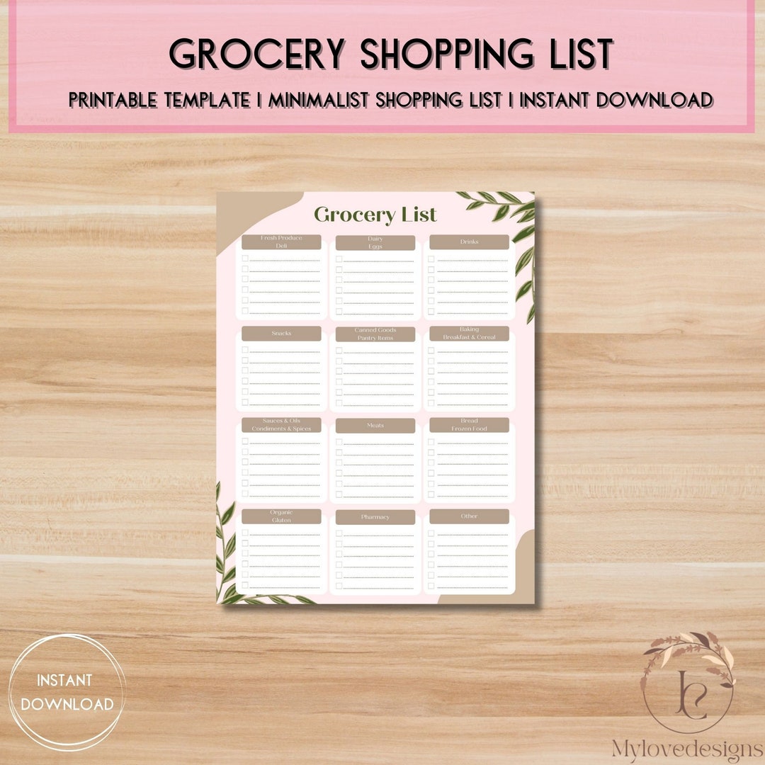 Grocery Shopping List Printable Templates Minimalist Food Grocery Lists ...