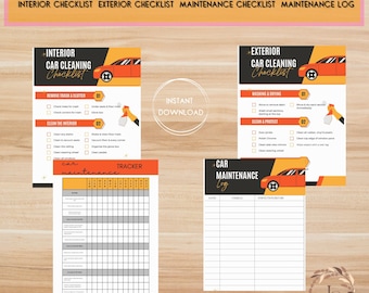 Vehicle Interior Exterior Checklist,  Car Maintenance Tracker Log Sheet, Vehicle Maintenance Log, Car Repair Record, PDF Instant Download