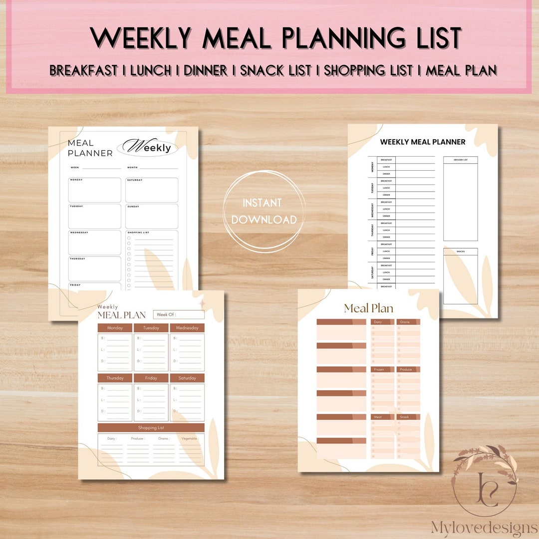 Weekly Meal Planner and Grocery List | Digital Template | Shopping List ...