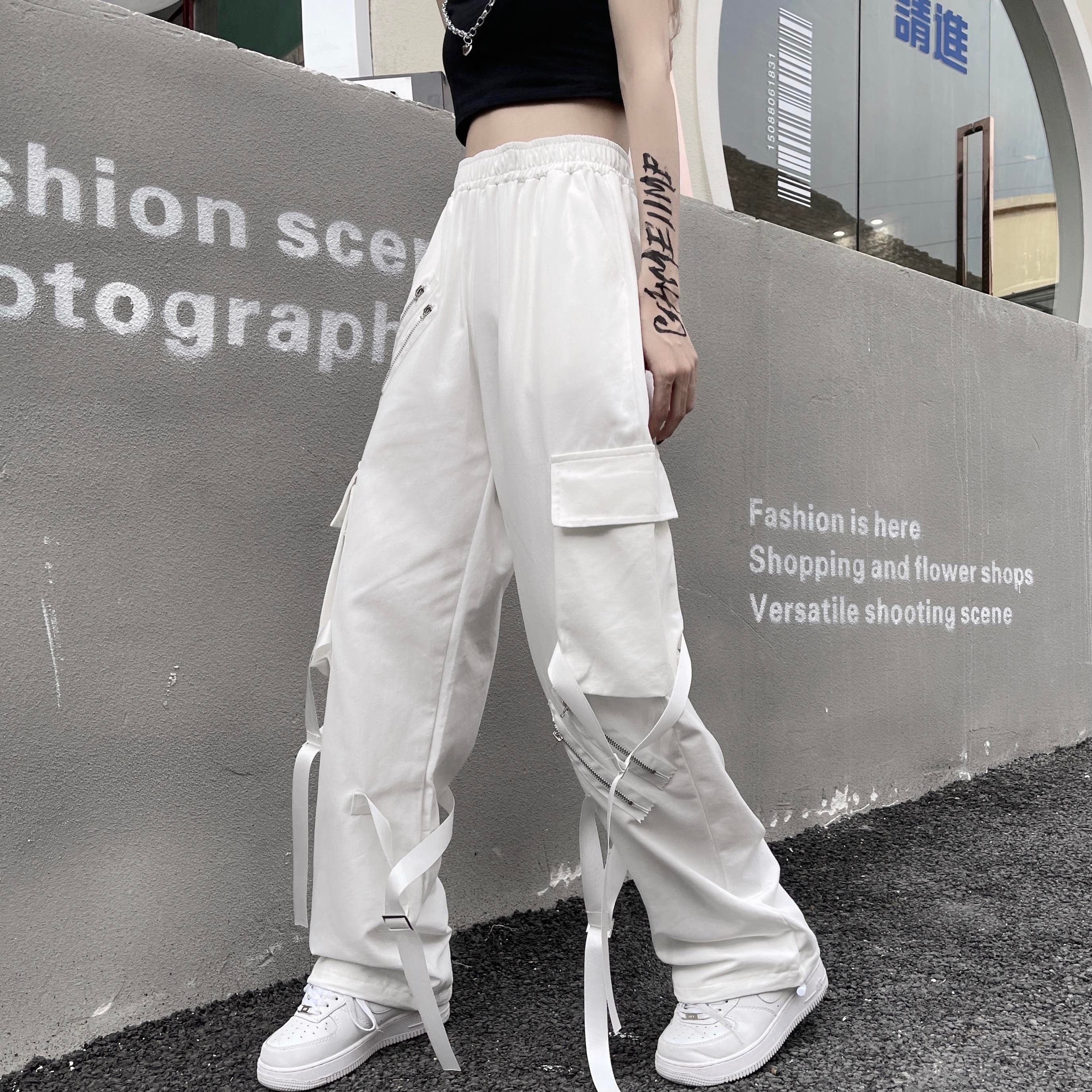 Women Straps Techwear White Harujuku Cargo Pants Zipper | Etsy