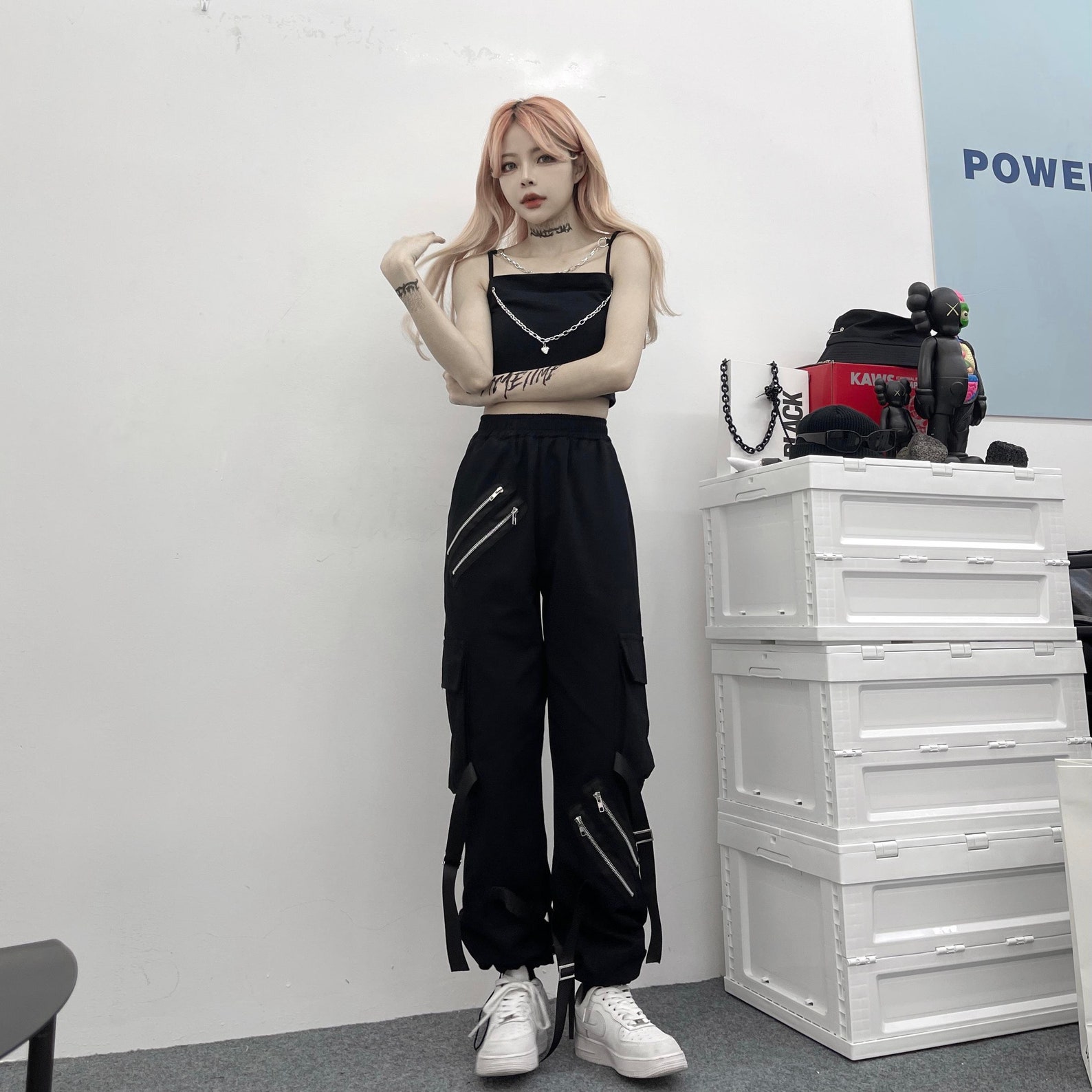 Women Straps Techwear White Harujuku Cargo Pants Zipper | Etsy