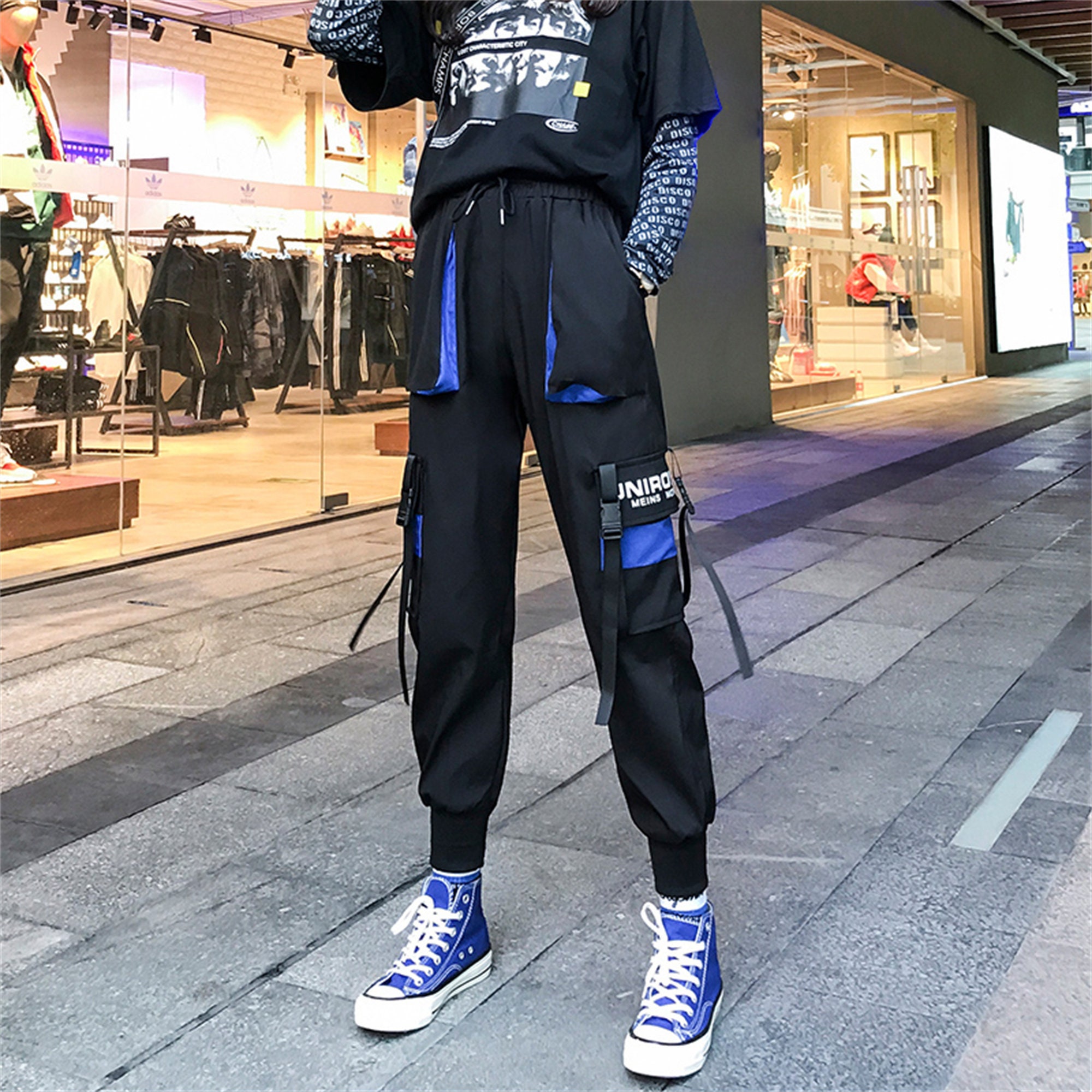 Black Techwear Cyberpunk Cargo Pants Ribbons Techwear | Etsy