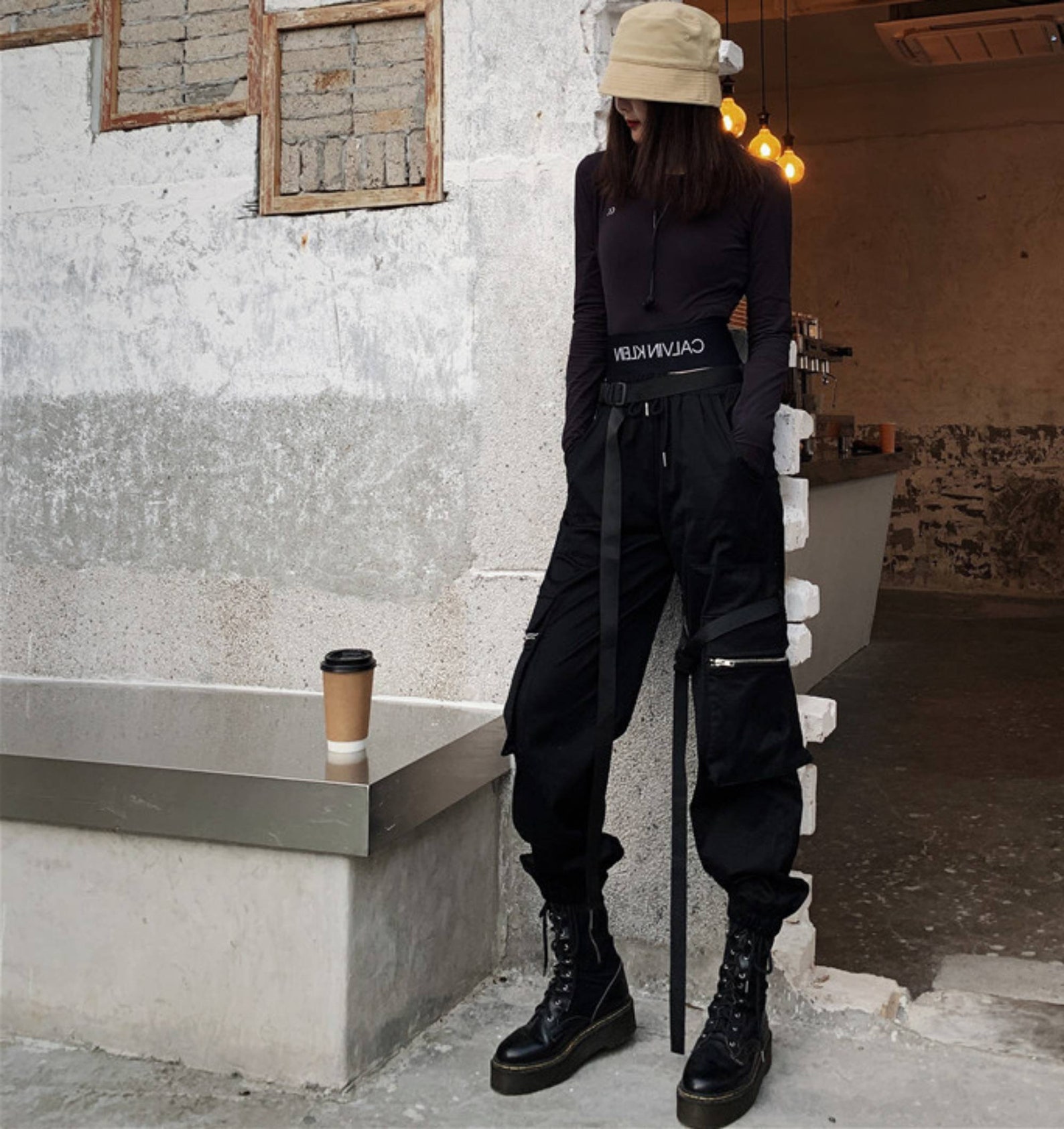 black high waisted jogger pants