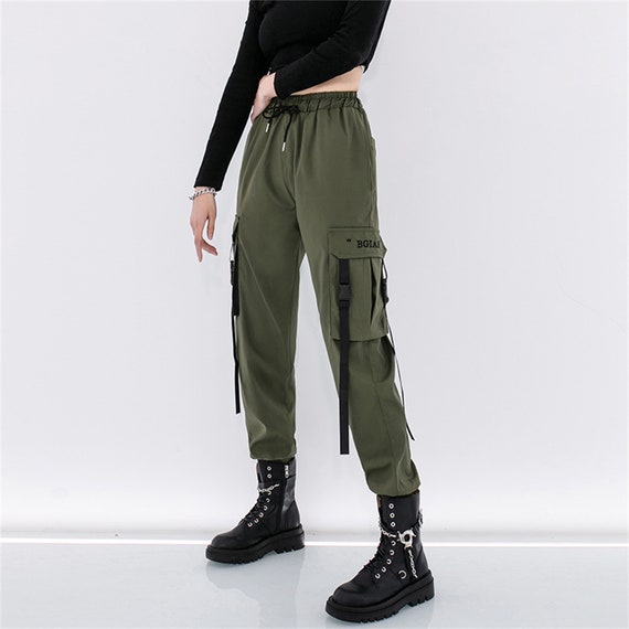Green Women Techwear Straps Cargo Pants Harujuku Joggers | Etsy