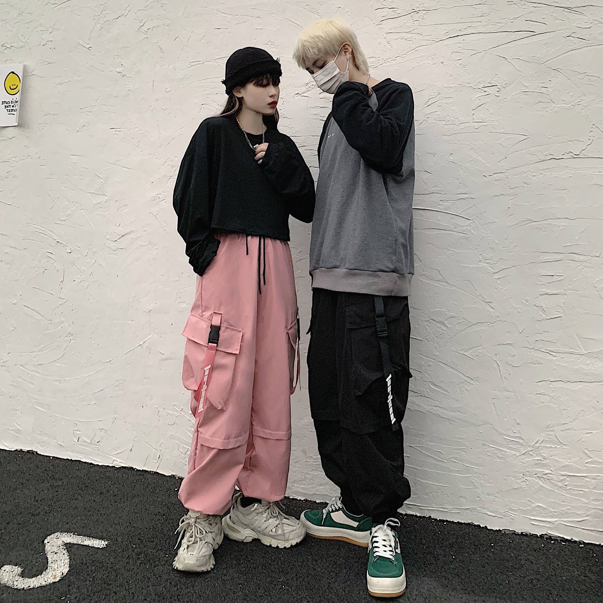 Pink Pockets Techwear Pants Women High Wist Cargo Pants Wide | Etsy