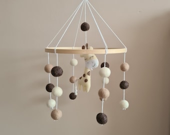 giraffe baby mobile, neutral nursery mobile, hanging decor for baby, newborn welcome gift, baby shower gift, baby boy mobile