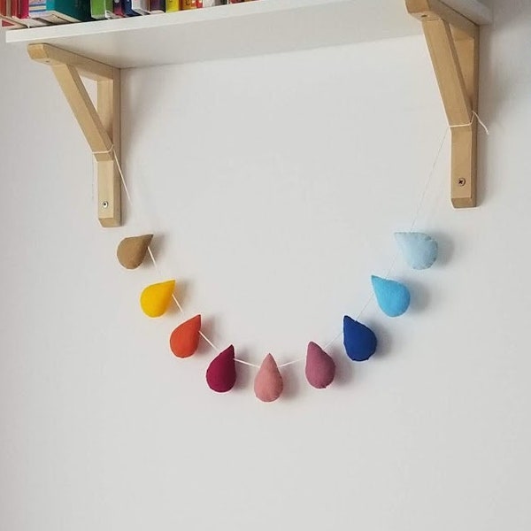 Raindrop garland, droplet wall decor, teardrop  wall hanging, colourful nursery, scandi kids room, children room decor