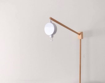 Baby mobile holder with music box, crib wooden arm, nursery room little children set, newborn cot, baby shower, entertaiment play, support
