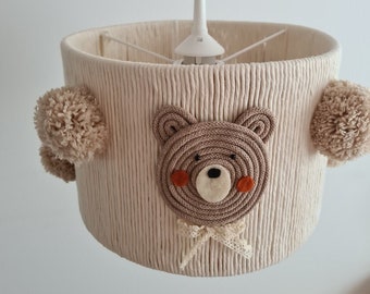 Teddy bear lampshade, neutral nursery hanging lamp, kids room chandelier, ceiling light fixture, standing lamp children, toddlers lighting