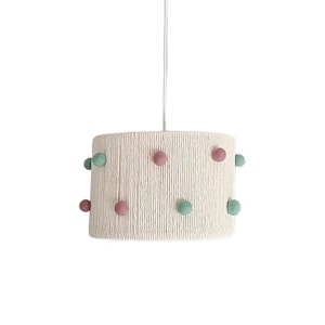 Girl nursery lampshade, dots kids chandelier, children room lighting, baby girl bohemian light, colourful bedroom lamp, fabric pendant light