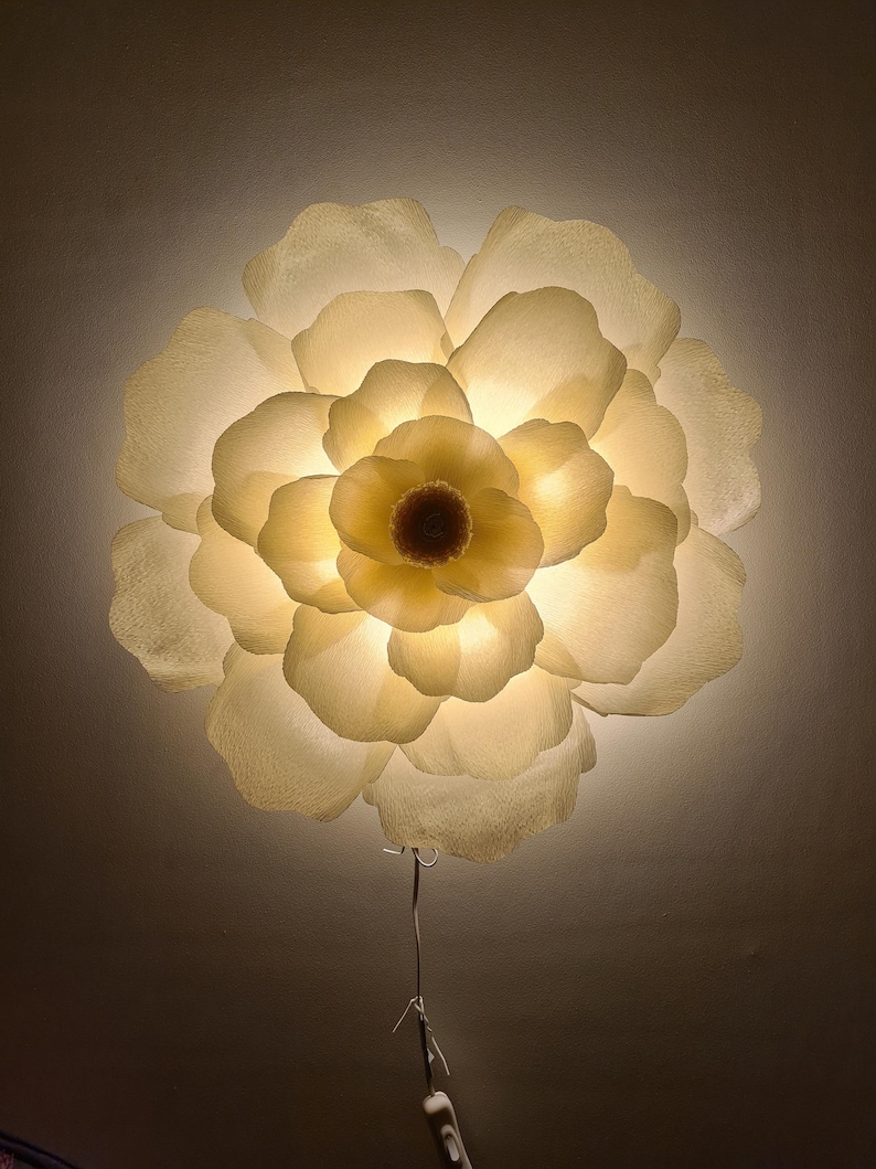 Large Crepe Paper Flower Wall Lamp | Boho Nursery Decor image 3