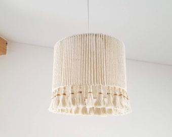 Neutral boho lampshade, bohemian chandelier bedroom, living room fringe light fixture, neutral baby nursery lamp, ceiling lamp kids room