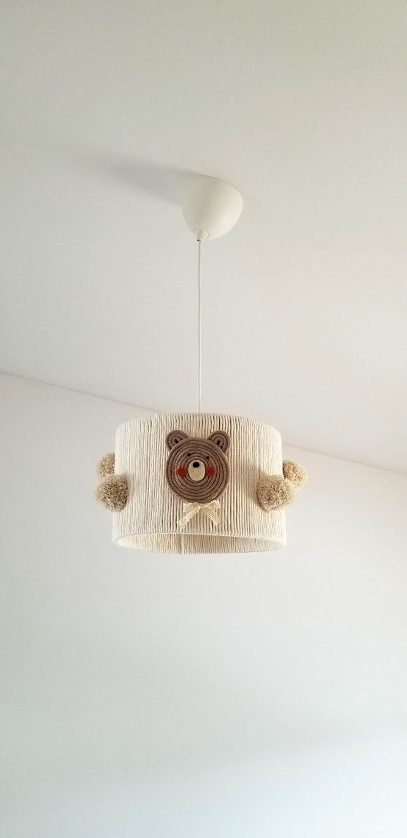 Neutral Teddy Bear Nursery Lampshade Boho Macrame Pompons Etsy