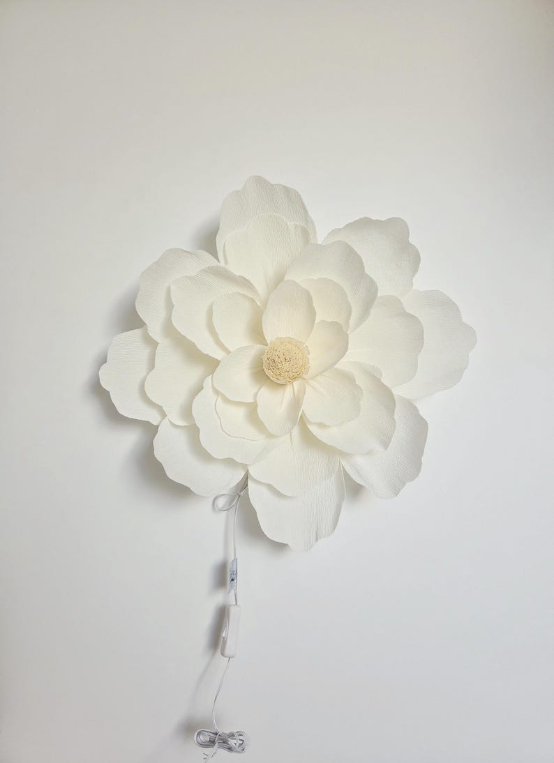 Large Crepe Paper Flower Wall Lamp | Boho Nursery Decor image 2