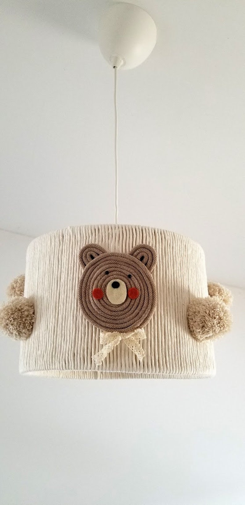 Neutral Teddy Bear Nursery Lampshade Boho Macrame Pompons Etsy