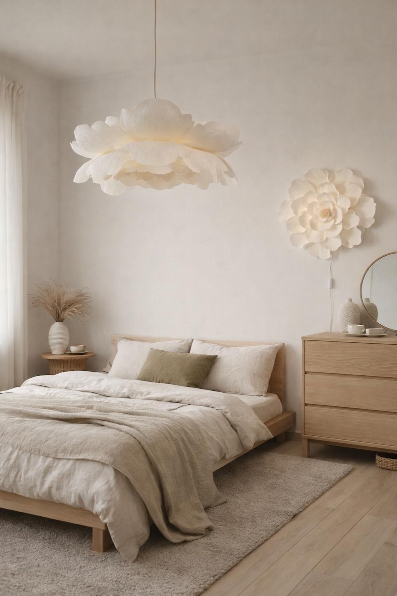 Large Crepe Paper Flower Wall Lamp | Boho Nursery Decor image 11