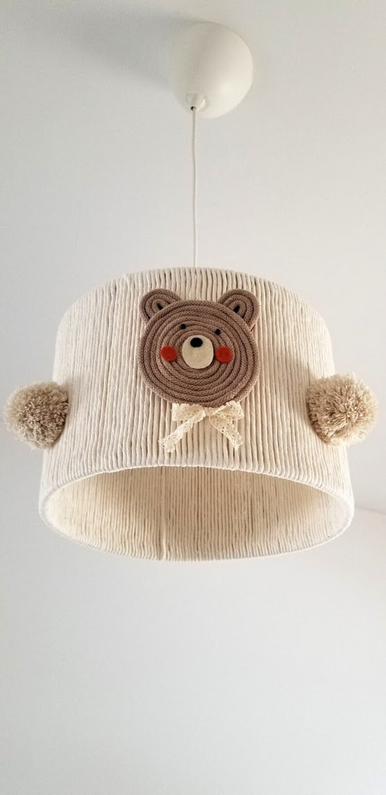 Neutral Teddy Bear Nursery Lampshade Boho Macrame Pompons Etsy