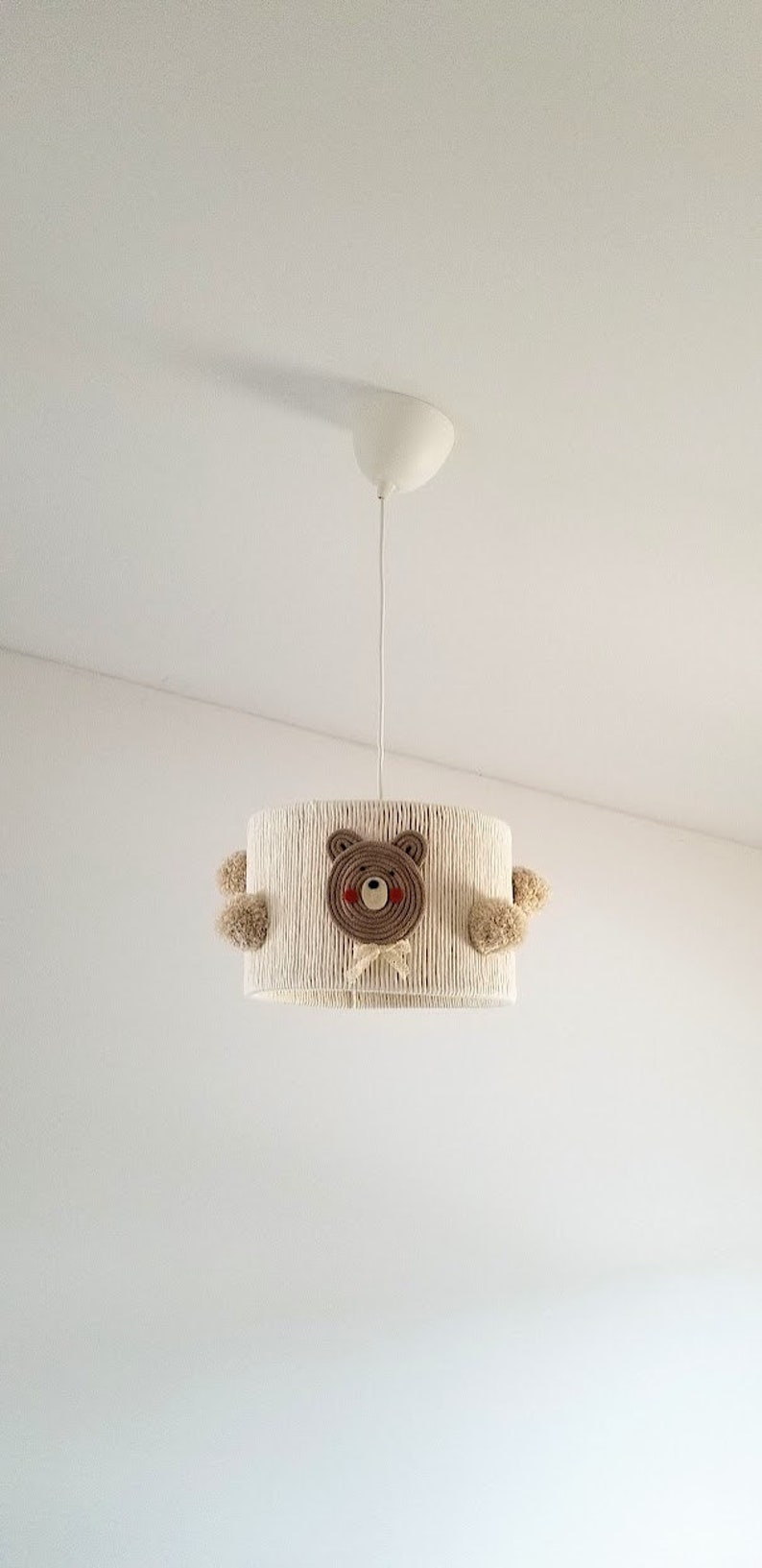 Neutral Teddy Bear Nursery Lampshade Boho Macrame Pompons Etsy