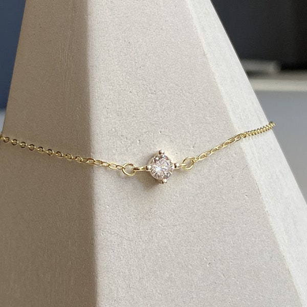 Bracelet fin solitaire plaqué or // Diamant oxyde de zirconium // diamond zirconium gold bracelet