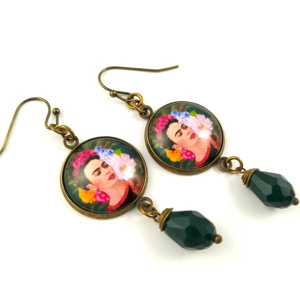 PENDIENTES FRIDA, aretes Frida Khalo, aretes coloridos, aretes folk, aretes mexicanos, Frida Khalo, para ella, viva la vida, regalo Frida