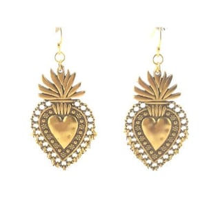 SACRED HEART EARRINGS, Bohemian jewelry, Gold earrings, Folk earrings, Heart earrings, for her, Bohemian earrings, Boho earrings,